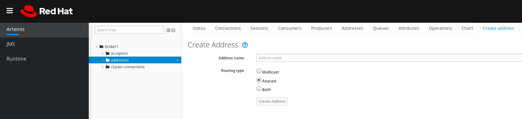 AMQ Management Console Create Address