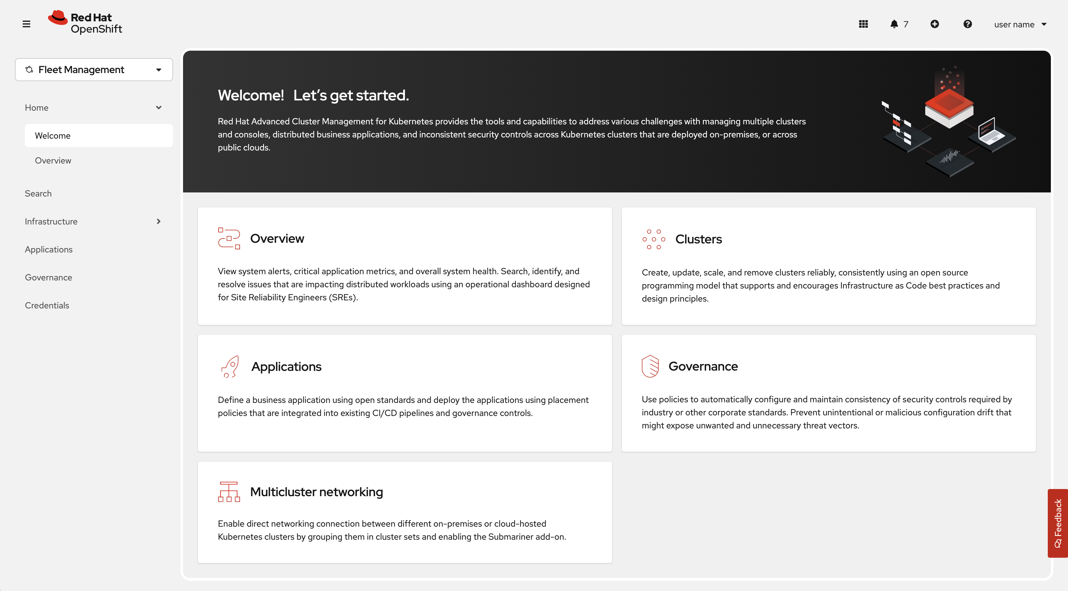 在 Welcome 页面上的侧面导航