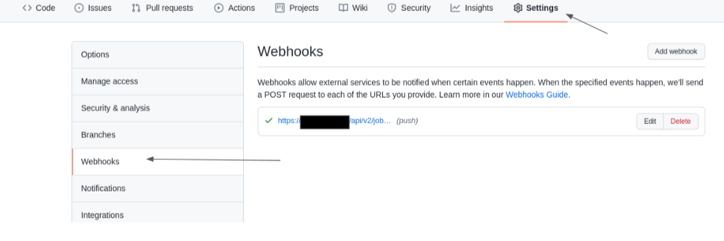 webhooks option