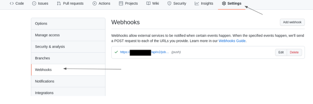 Webhook 옵션