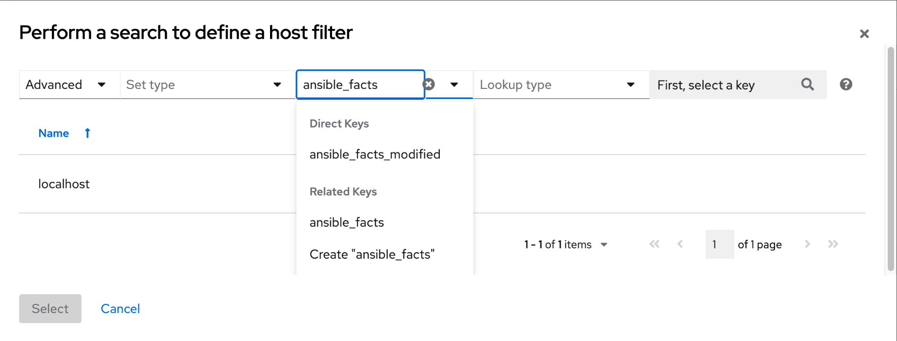 Define host filter facts