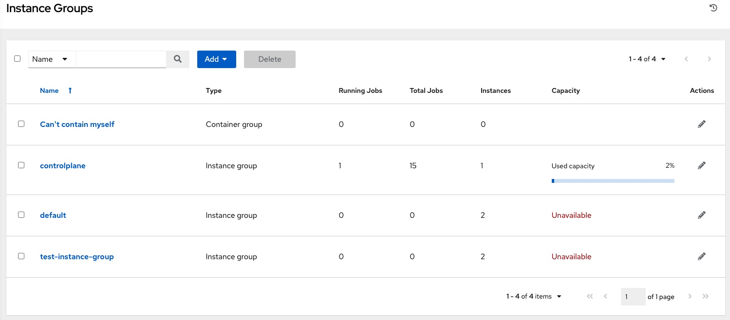 Instance Groups list view