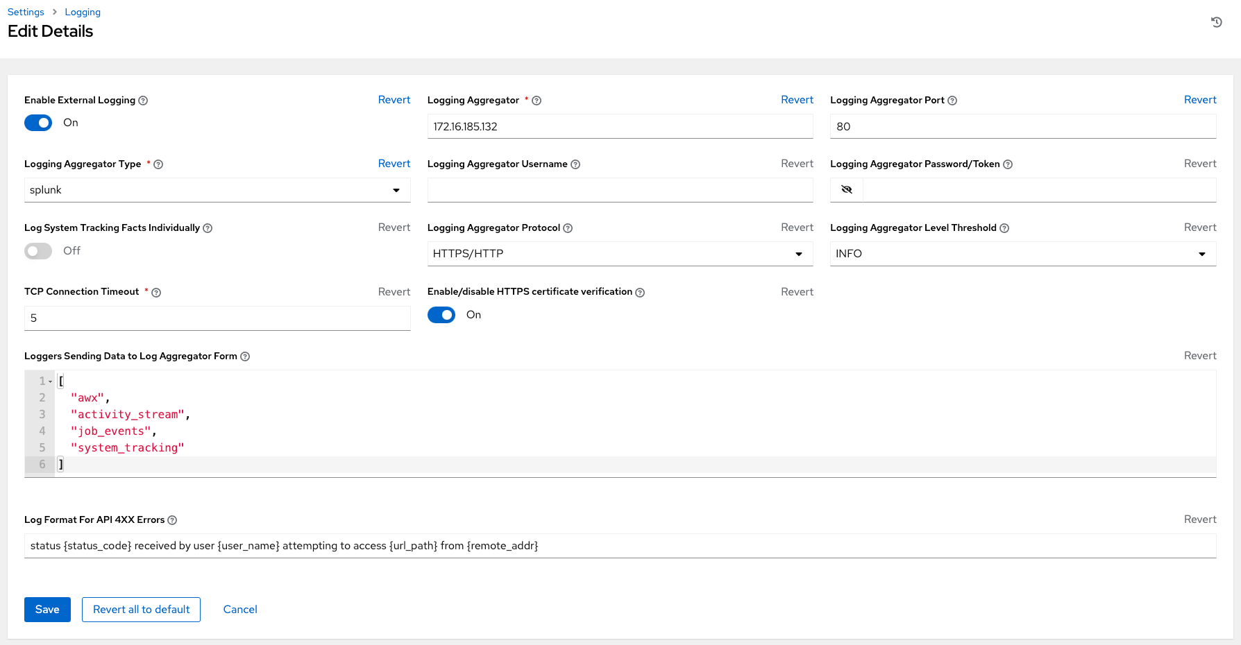 Splunk logging example