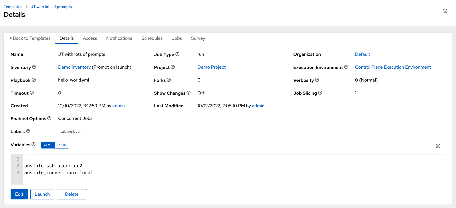 Job template details