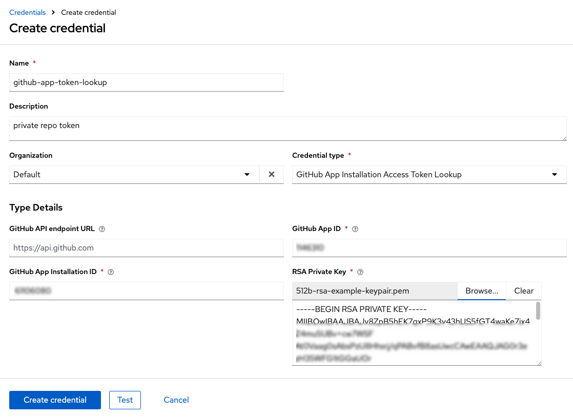 GitHub App token lookup credential