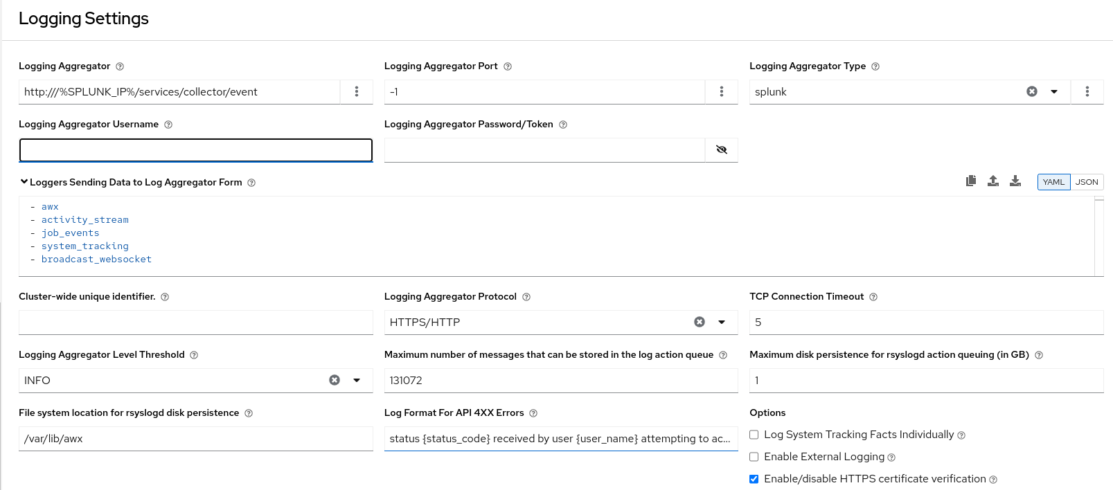 Splunk logging example