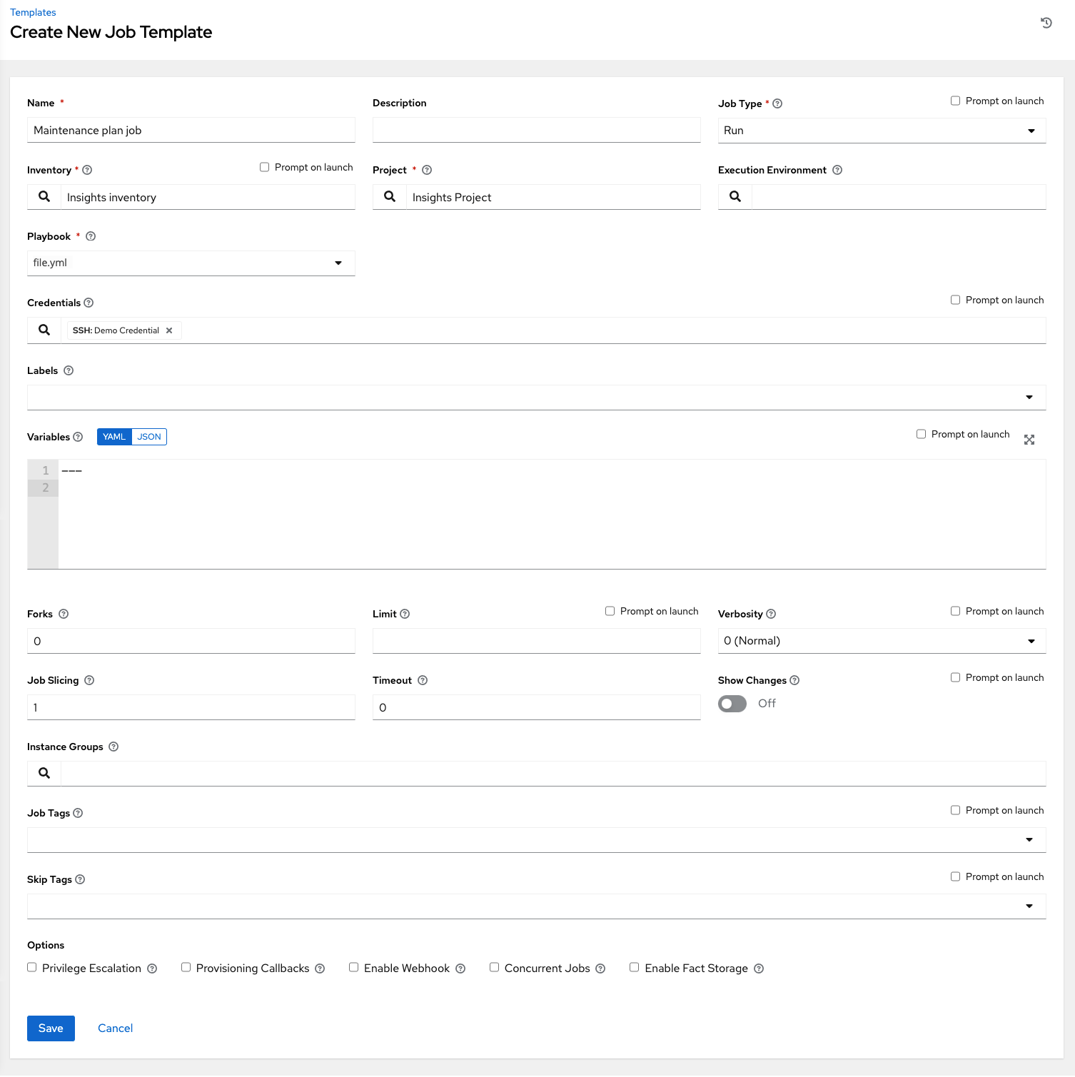 Insights job template