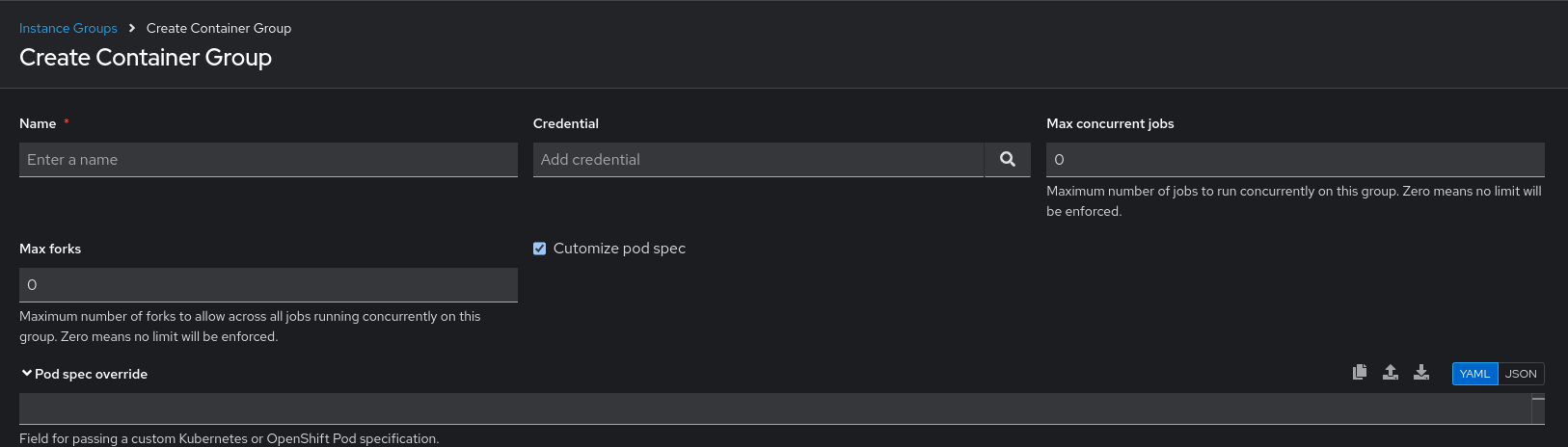 Customize pod specification