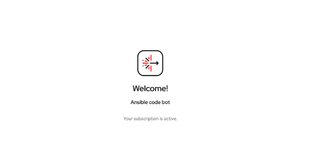 Ansible code bot login screen with an active subscription