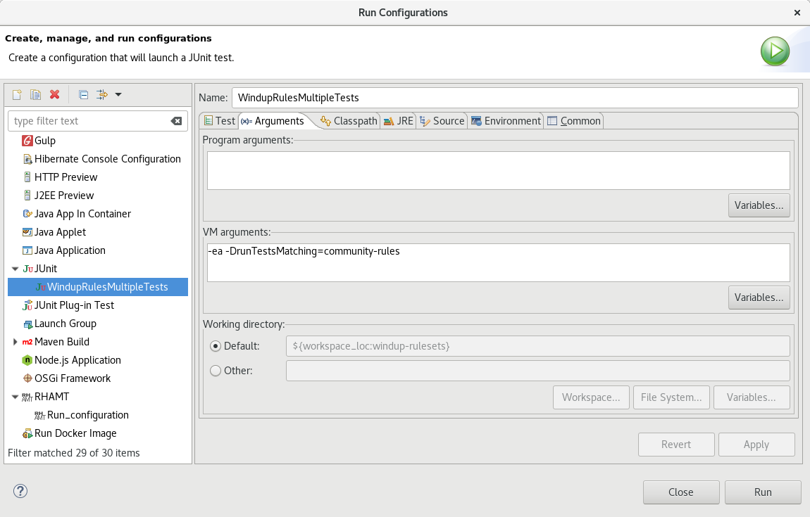 junit test arguments