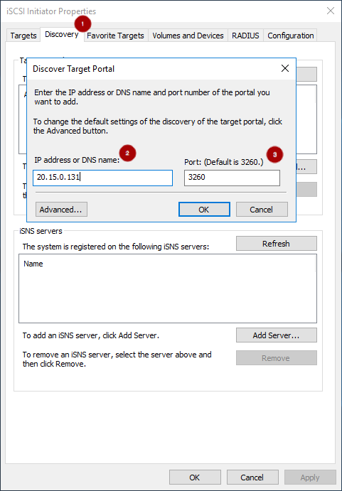 iscsi discovery tab mod