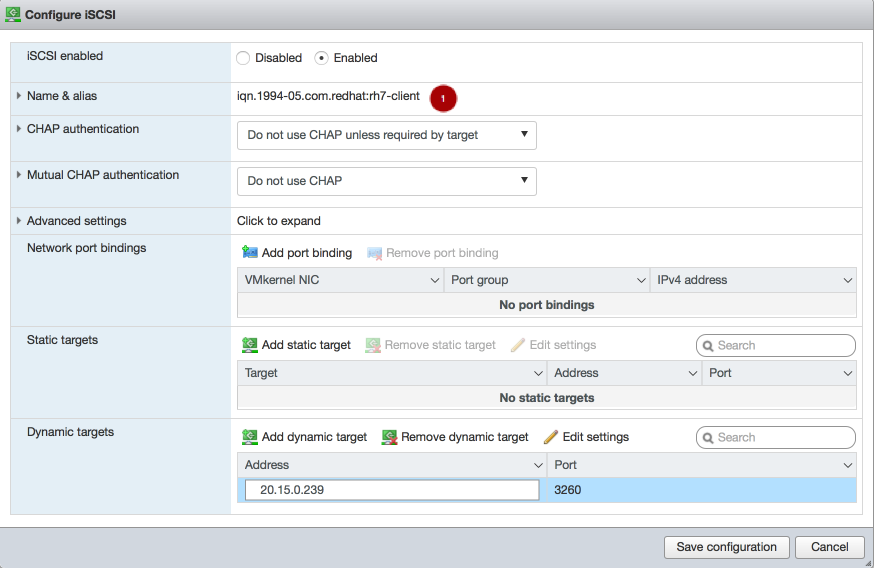 ESX 웹 클라이언트 구성 iscsi 기본 mod step2