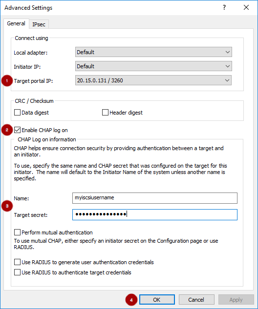 iSCSI 高级窗口 mod