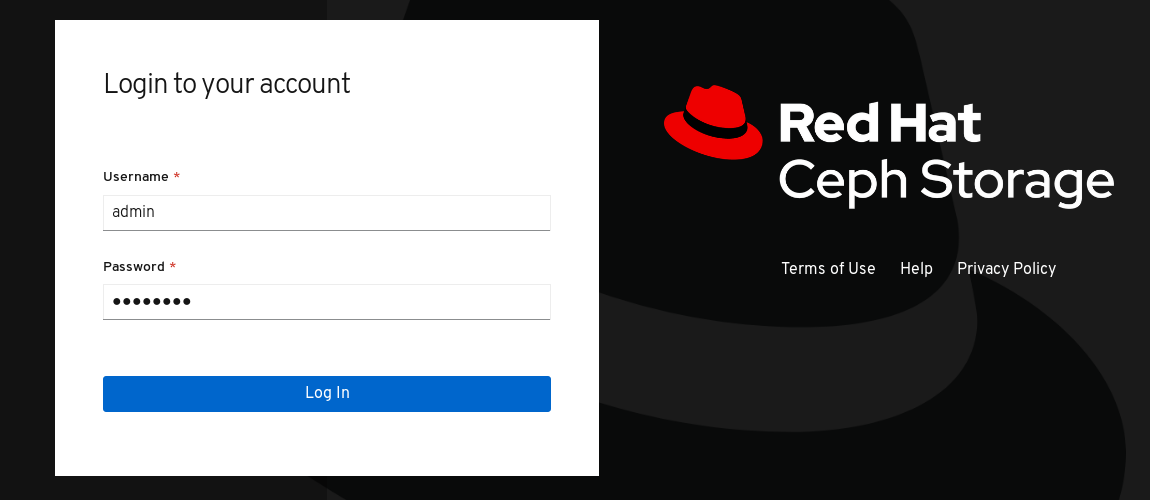 Ceph Dashboard Login Page
