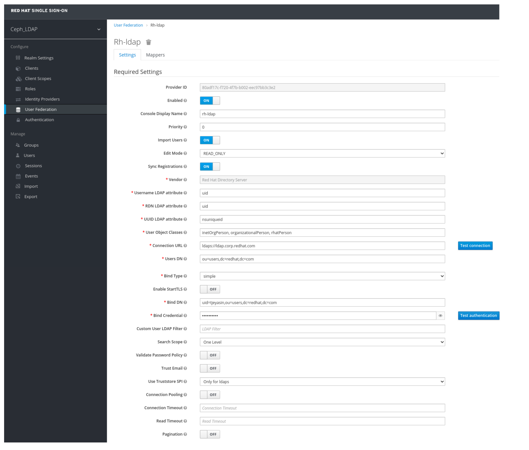 User Federation Upperpane