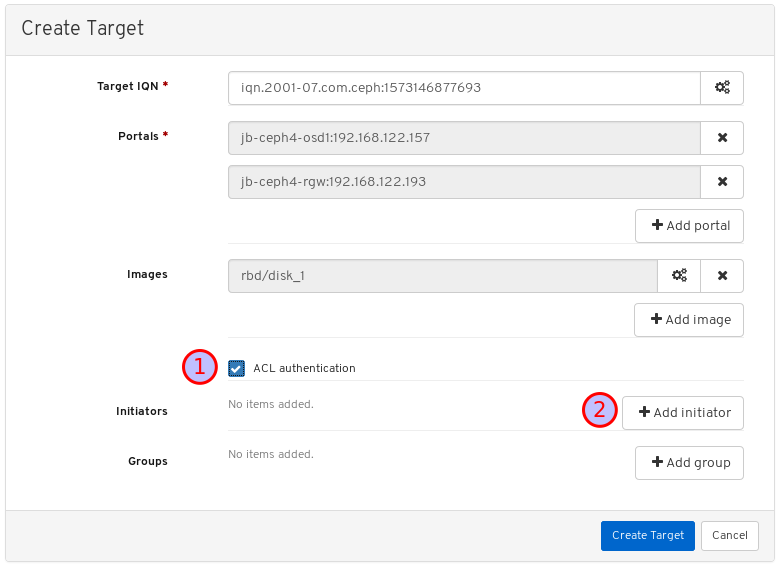 ACL authentication and Add initiator