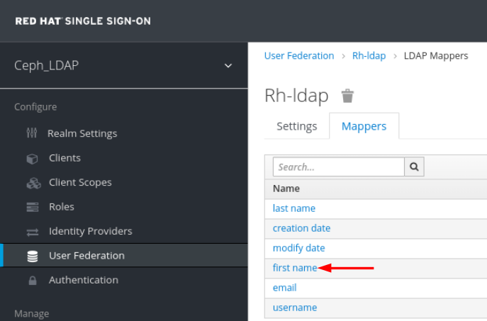 User Federation Mappers tab