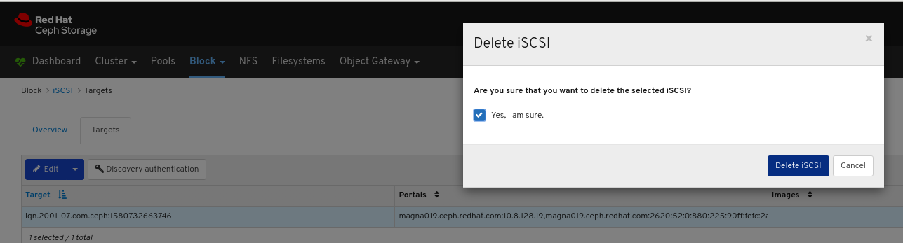 Delete iSCSI window