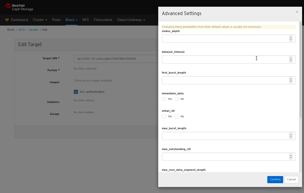 Advanced Settings for Target IQN