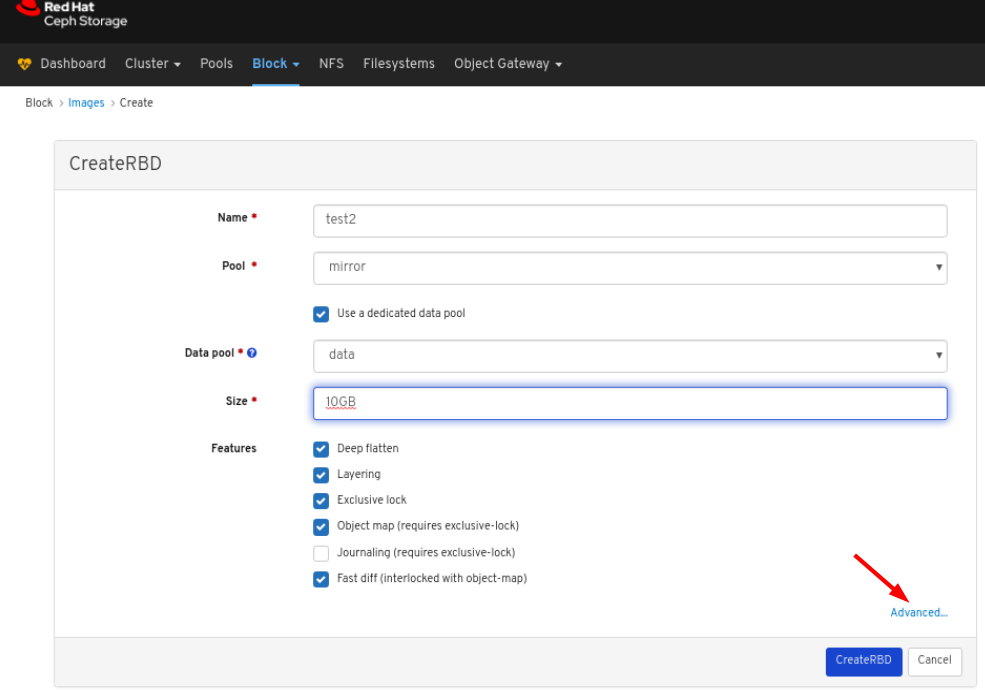 Create image Advanced settings