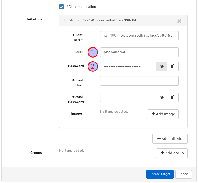 Add initiator user name and password