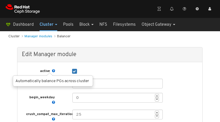 Manager module balancer parameters