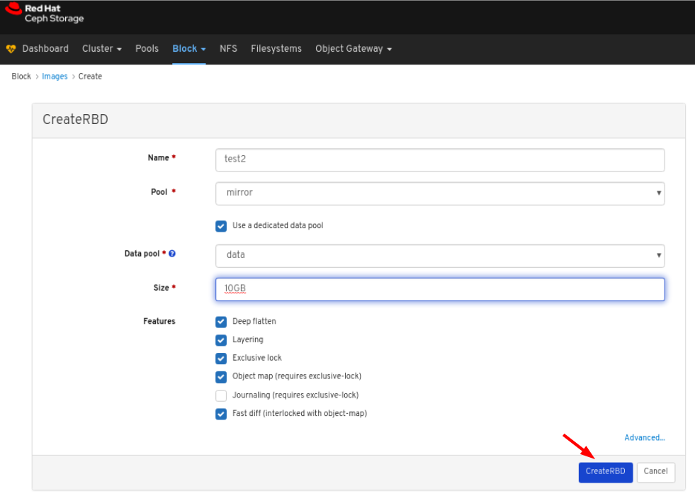 Click Create RBD