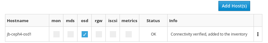 The first OSD node is shown in the inventory