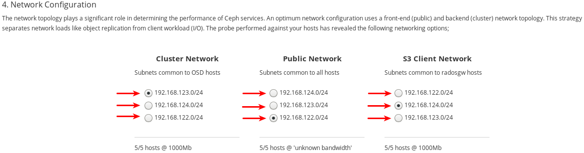 Networks available for selection