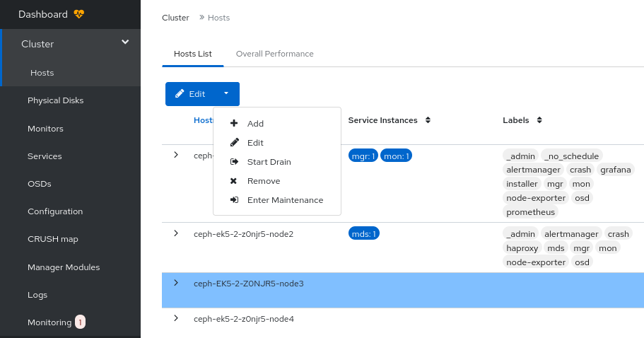 Selecting Start Drain option