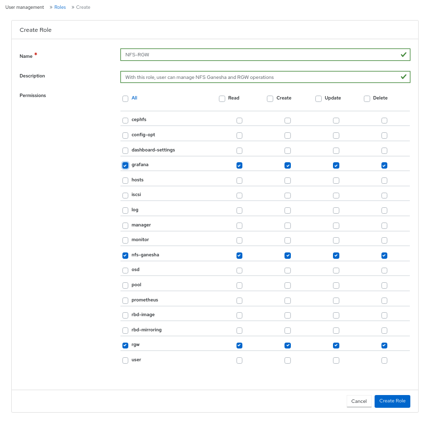 Create role window