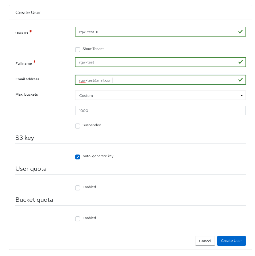 Ceph object gateway create user