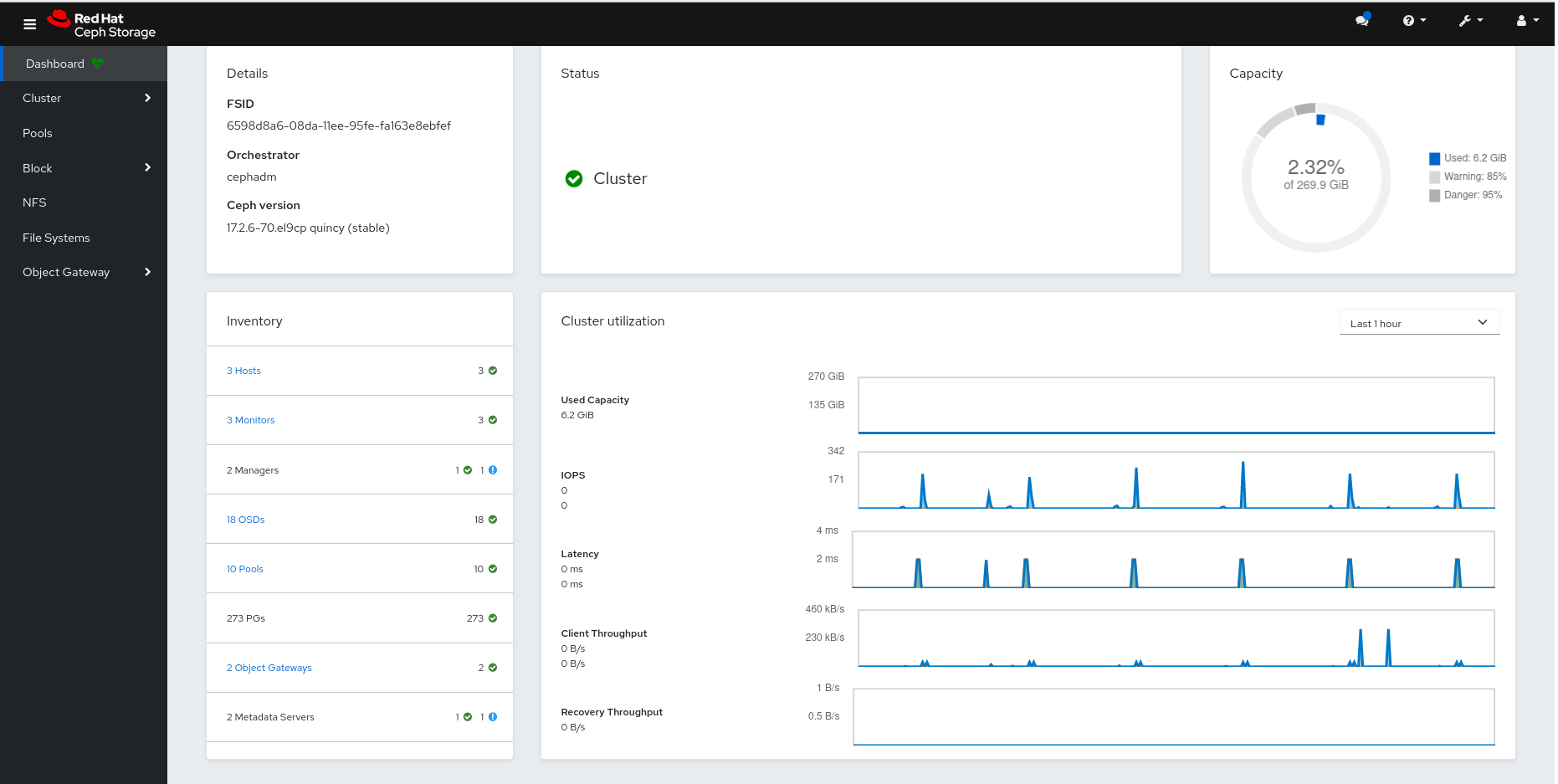 Ceph dashboard landing page