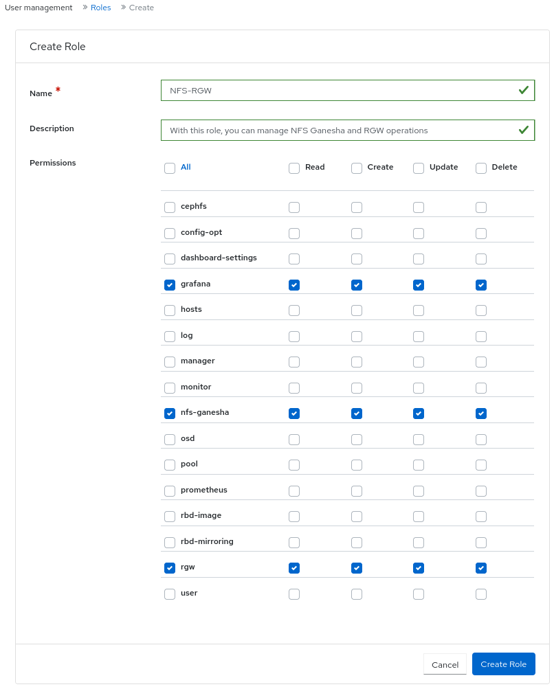 Create role window