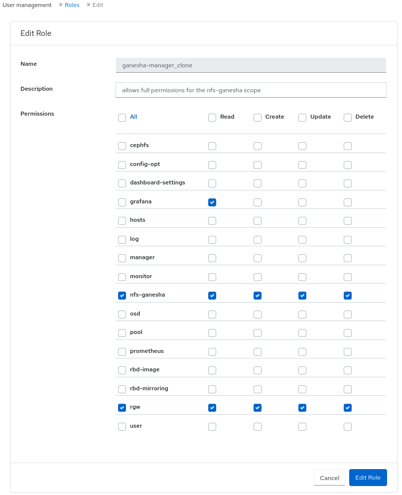 Edit role window