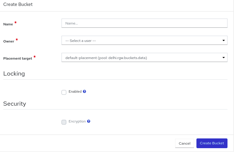 Ceph object gateway create bucket