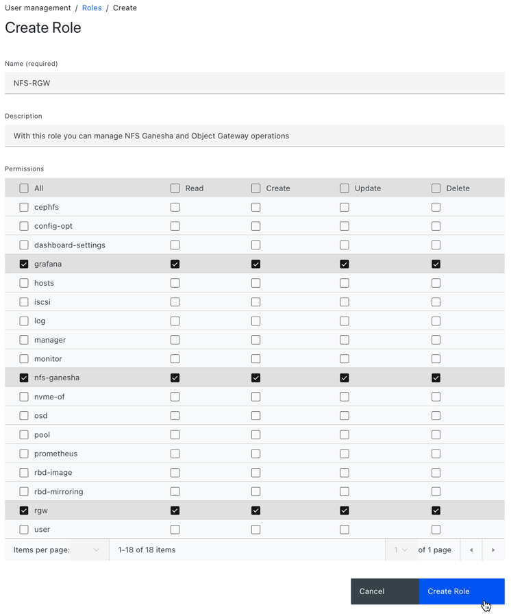 Create role window