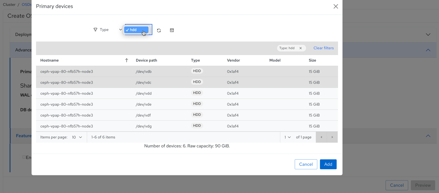 Add device for OSDs