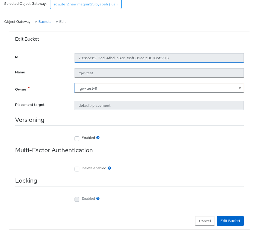 Ceph object gateway edit bucket