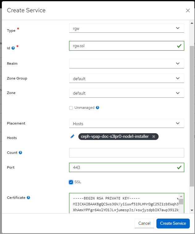 Creating Ceph Object Gateway service