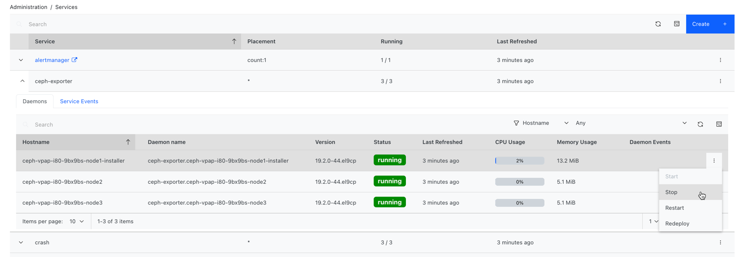 Managing daemons from Services menu