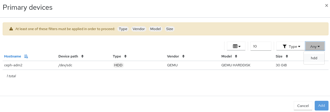 OSD 用のデバイスの追加