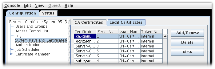Certificate Database Tab