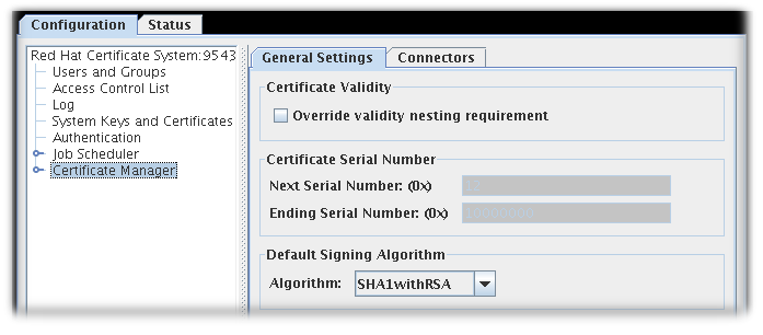 The General Settings Tab in non-subordinate CAs by default