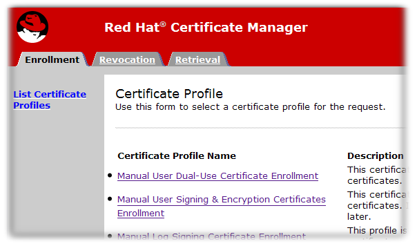 Certificate Manager's End-Entities Page