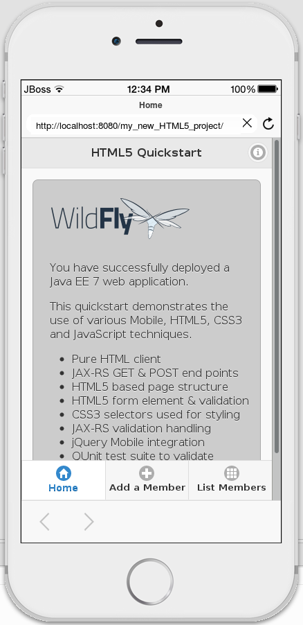 HTML5 Web Application Viewed with BrowserSim.