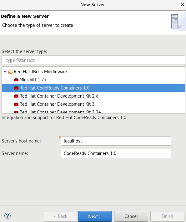 Selecting Red Hat CodeReady Containers 1.0