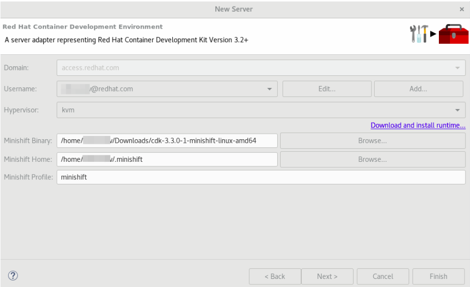 The Minishift Binary Field showing the Path to the Downloaded Binary