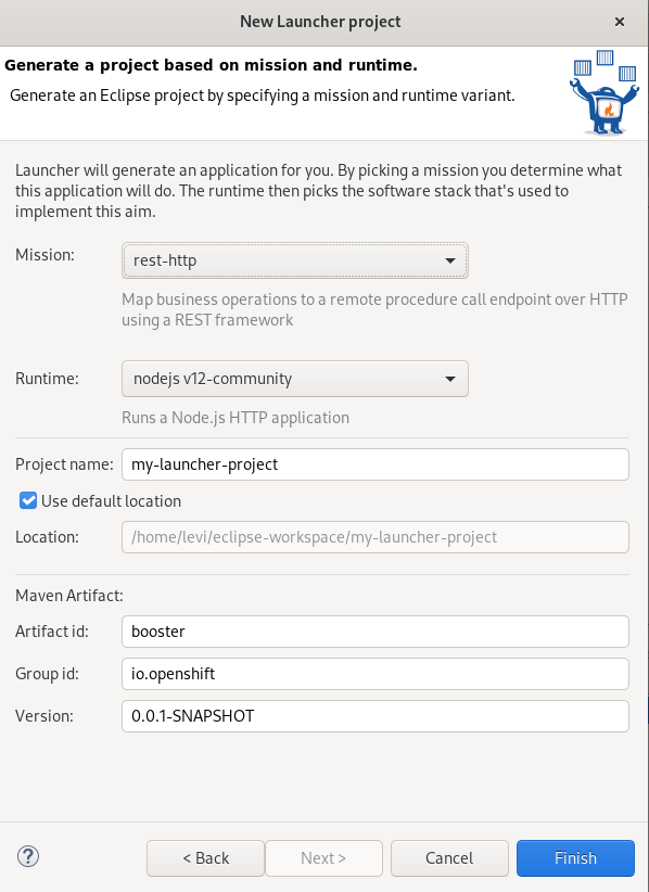 crs launcher project creation