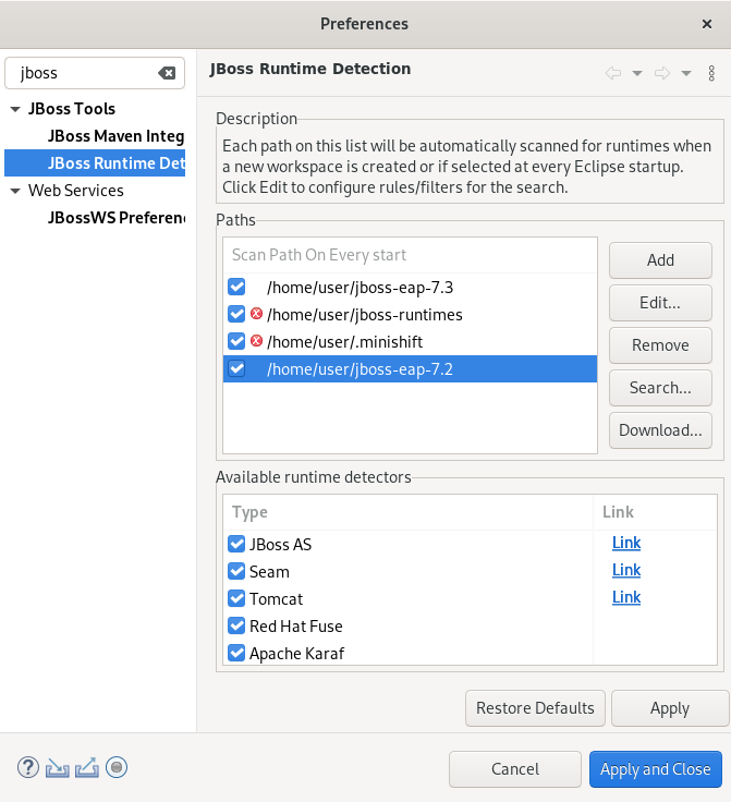 crs select path to runtime server